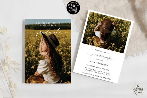 Graduation Party with Photo Invitation, Photo Graduation Announcement, Minimalist Graduation Announcement, Modern Graduation Party Invite