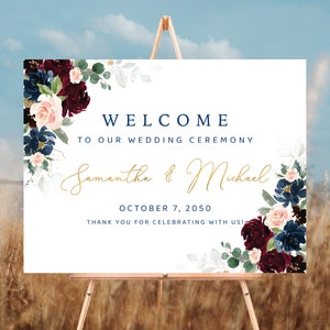 Burgundy and Navy Wedding Welcome Sign, Burgundy and Navy Rehearsal Dinner Sign, Wedding Decor, Wedding Poster, Burgundy and Navy, BDY2