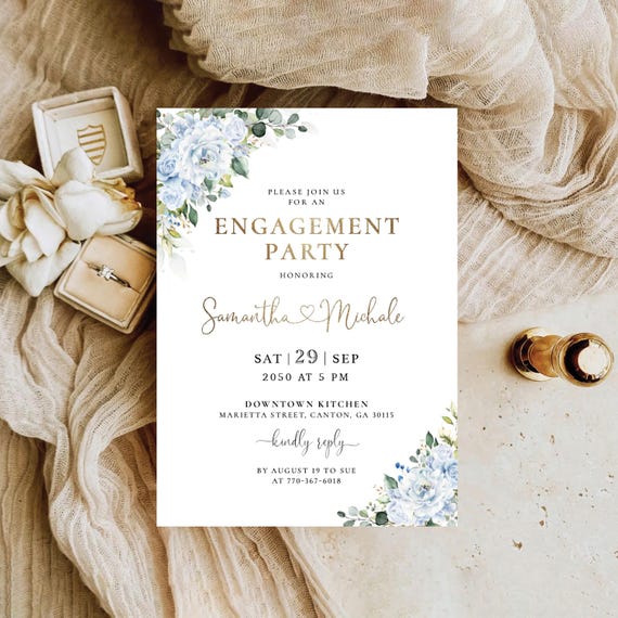 Dusty Blue Greenery Engagement Party Invitations, Botanicals engagement invite, Eucalyptus Engagement e-invite, Engagement Party Decor, LB5