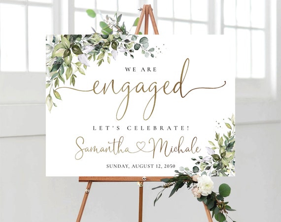 Greenery Engagement Party Welcome Sign, Wedding Sign, We are Engaged Welcome Sign, Wedding Decorations, Printable, Eucalyptus, Greenery, HB2