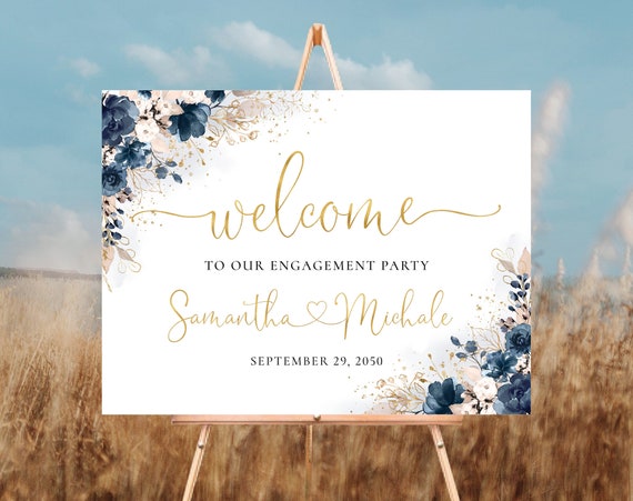 Navy Blue and Dusty Rose We are engaged Welcome Sign, Engagement Party Sign, Engagement Party Decorations, Wedding Welcome Sign, Poster, NB2