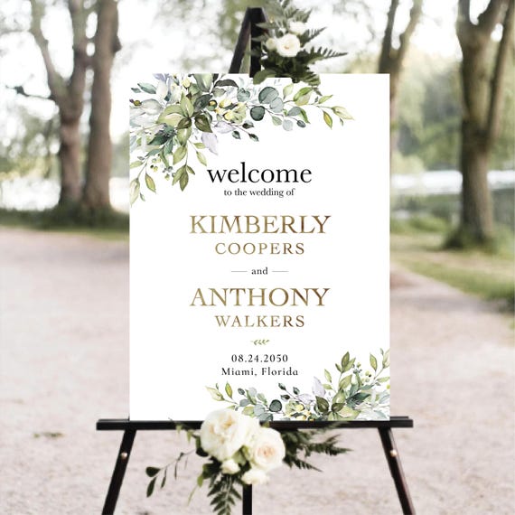 Greenery Wedding Welcome Sign, Botanicals Wedding Sign, Herbal Wedding Decoration, Modern Wedding Sign, Bridal Shower Sign, Eucalyptus, HB2