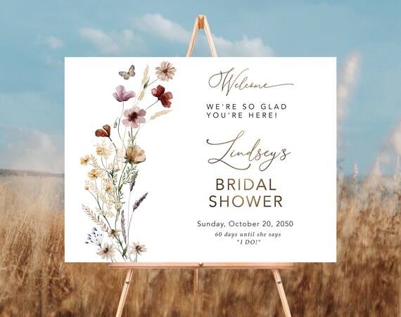 Tiny Floral Bridal Shower Welcome Sign, Wildflower Bridal Shower Sign, Bridal Shower Decorations, Bridal Brunch Sign, Bridal Tea Sign, TIY