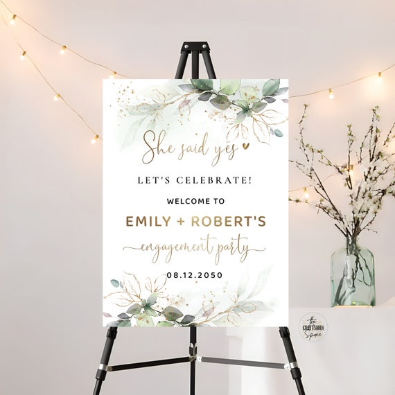 Greenery Engagement Party Welcome Sign Template, We are Engaged Sign, Engagement Party Decorations, Printable, Eucalyptus, Herbal, HB2
