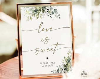 Greenery Love is Sweet Sign, Modern Love is Sweet, Love is Sweet Please Take A Treat Sign, Sweet Treat Baby Shower Bridal Shower, HB2