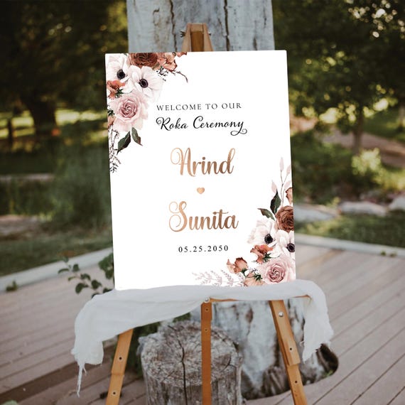Silk Floral Wedding Welcome Sign, Roka Wedding Reception Sign, Indian Wedding Decorations, Wedding Reception, Roka Ceremony in Indian, SFL1