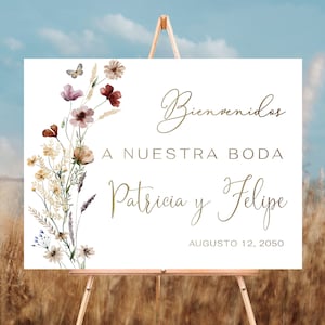Tiny Floral Bienvenidos a Nuestra Boda Sign, Wildflowers Bienvenidos a Nuestra Boda Sign, Bienvenidos Poster, Spanish Wedding Sign, TIY