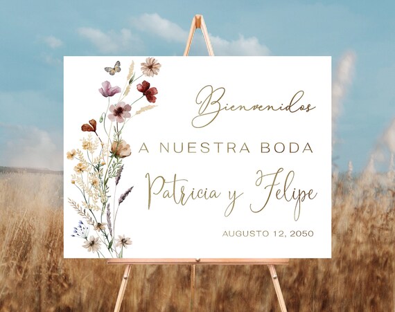 Tiny Floral Bienvenidos a Nuestra Boda Sign, Wildflowers Bienvenidos a Nuestra Boda Sign, Bienvenidos Poster, Spanish Wedding Sign, TIY