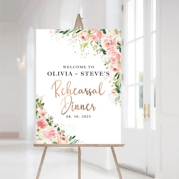 Rose Wedding Rehearsal Dinner, Flower Wedding Sign, Rehearsal Dinner Sign, Wedding Rehearsal Sign, Welcome Sign, Wedding Welcome Sign