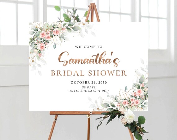 Greenery Blush pink Bridal Shower Sign, Bridal Brunch Shower Welcome Sign, Couples Shower Poster, Eucalyptus, blush pink roses, HERSU2