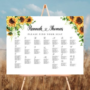 Tabla de asientos de boda de girasol, Tabla de asientos de boda alfabéticamente, Tabla de asientos de boda, Tabla de asientos de boda, SF1