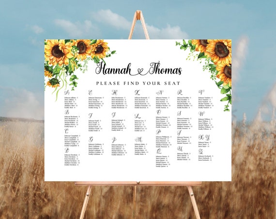 Sunflower Wedding seating chart, Wedding seating chart alphabetical, Wedding seating chart table, Wedding Seating Chart, SF1
