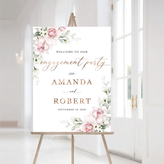 Blush Pink Roses Engagement Party Welcome Sign Template, We are engaged Sign, Wedding Decoration, Welcome Sign, Custom Design, Printable, A2