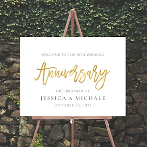 Wedding Anniversary Welcome Sign, Modern Anniversary Sign, Happy Anniversary, Calligraphy Welcome Sign, Anniversary Decor, Decorations, Gold