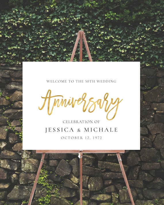 Wedding Anniversary Welcome Sign, Modern Anniversary Sign, Happy Anniversary, Calligraphy Welcome Sign, Anniversary Decor, Decorations, Gold