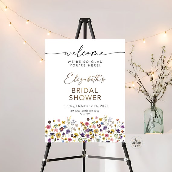 Wildflower Bridal Shower Welcome Sign, Colorful floral Wedding Shower Decorations, Boho Bridal Brunch Sign, Bridal Tea Sign, Bohemian, SFS1
