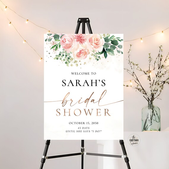 Blush Pink Roses Bridal Shower Sign, Bridal Shower Decoration, Bridal Brunch Welcome Sign, Bridal Tea Sign, Custom Design, Printable, EB4
