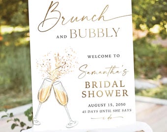 Brunch & Bubbly Bridal Shower Welcome Sign, Champagne Toast, Modern Decor (Digital Printable)
