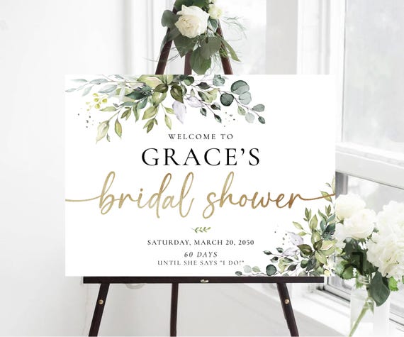 Greenery Bridal Shower Welcome Sign, Bridal Brunch Sign, Bridal Shower Decorations, Wedding Shower Sign, Eucalyptus, Printable, Herbal, HB2