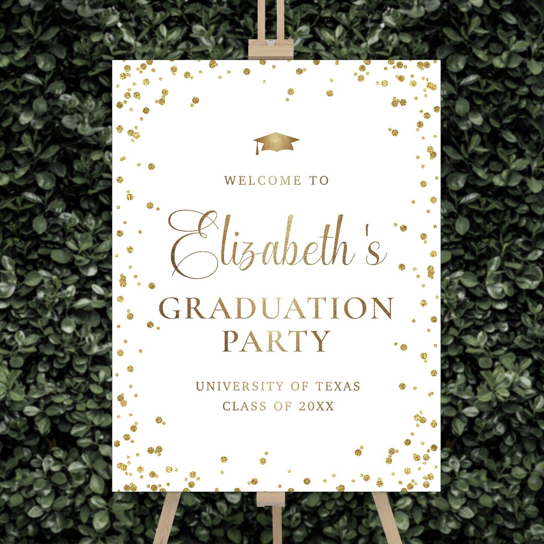 Minimal Graduation Welcome Sign, Modern Grad Party Decor, Gold Confetti ...