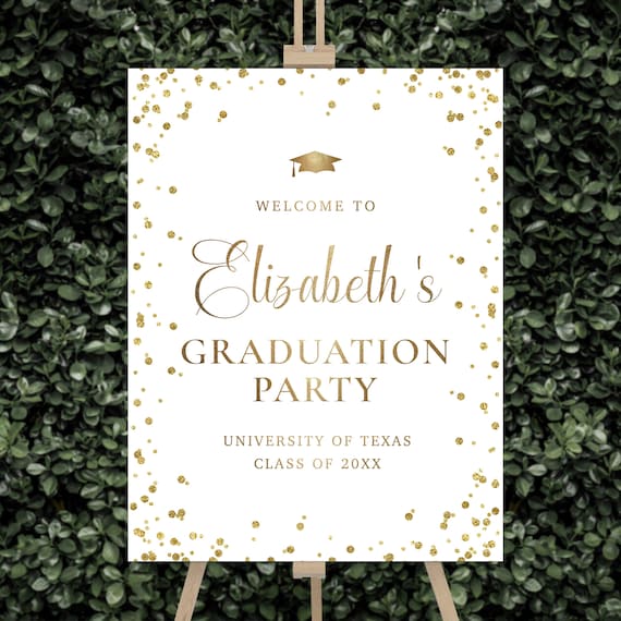 Minimal Graduation Welcome Sign, Modern Grad Party Decor, Gold Confetti (Digital Printable)
