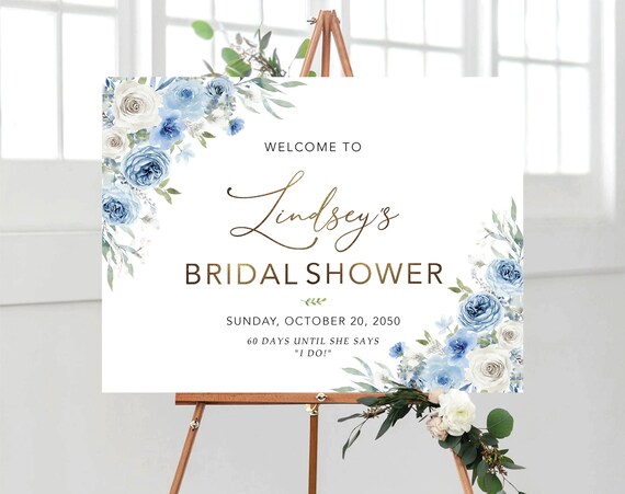 Dusty Blue Ivory Bridal Shower Welcome Sign, Dusty Blue Ivory Bridal Shower Decorations, Bridal Brunch Sign, Bridal Tea Sign, Printable, DB1