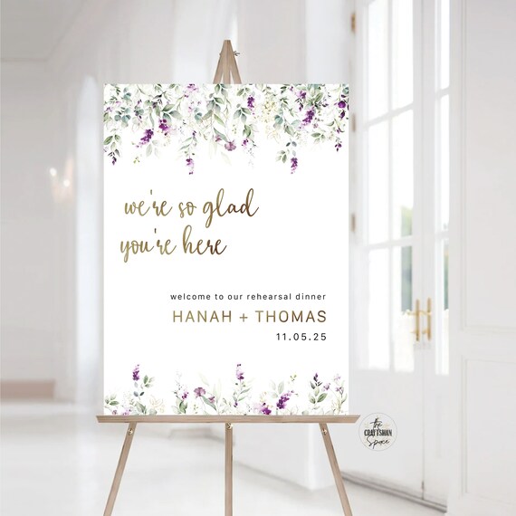 Greenery Purple Rehearsal Dinner Welcome Sign, The night before, Lavender Green Lavender Wedding Rehearsal Sign, Lilac Wedding Sign, GPU