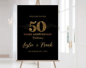 Black Gold Anniversary sign, 50th anniversary sign, Anniversary Sign Printable, 50th Anniversary decoration, 50th anniversary poster, Gold