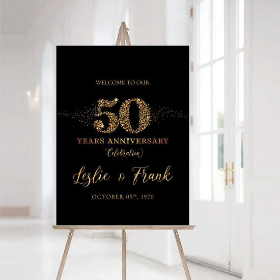 Black Gold Anniversary sign, 50th anniversary sign, Anniversary Sign Printable, 50th Anniversary decoration, 50th anniversary poster, Gold