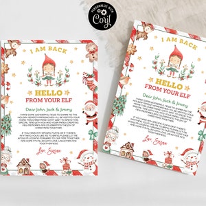 Modelo de Elfo de Natal Estou de Volta, Carta de Chegada de Elfo, Carta de Olá do Elfo, Carta de Chegada de Elfo de Menina, Nota de chegada de Elfo, Editável, Corjl