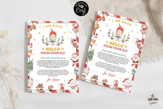 Christmas Elf I'm Back Template, Elf Arrival Letter, Hello Letter from Elf, Girl Elf Arrival Letter, Elf arrival Note, Editable, Corjl