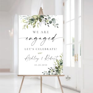 Greenery We are engaged Sign, Engagement Welcome Sign, Engagement Party Sign, Engagement Sign, Rustic Engagement Decor, Eucalyptus, HB2