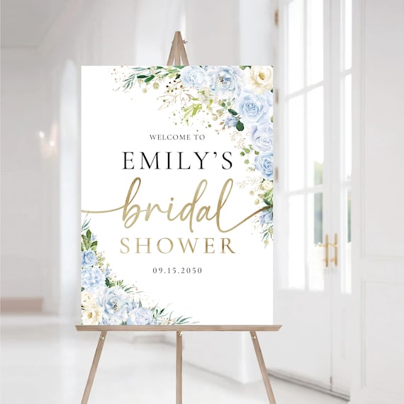 Light blue flowers Bridal Shower Welcome Sign, Greenery Wedding Shower Decorations, Botanicals Couples Shower Sign, Eucalyptus, Herbal, LB2