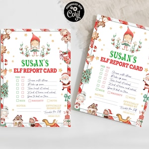 Kerst Elf Rapportkaart, Elf Santa Ondeugende Of Leuk Rapport, Elf Bezoek Rapport, Elf Terugkeer Rapport, Gepersonaliseerde Meisje Elf Rapportkaart, Bewerkbaar