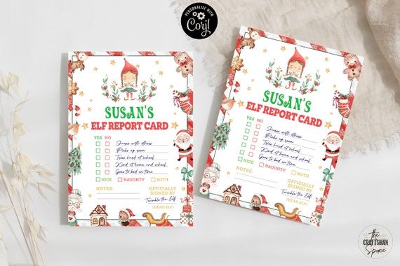 Christmas Elf Report Card, Elf Santa Naghty Or Nice Report, Elf Visit Report, Elf Return Report, Personalized Girl Elf Report Card, Editable