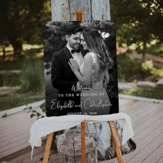 Photo Wedding Welcome Sign, Modern Wedding Rehearsal Sign Decoration, Boho Rehearsal Dinner Sign, Minimalist Engagement Party Sign, Bohemian