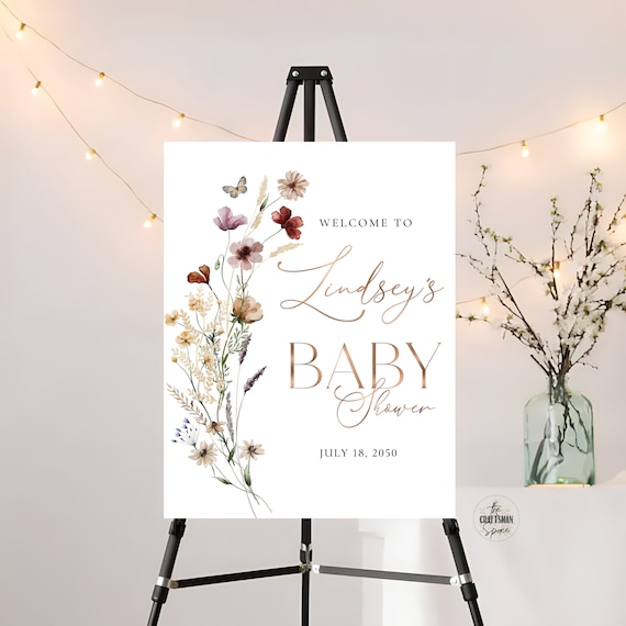 Tiny Floral Baby Shower Welcome Sign, Wildflowers Baby brunch Welcome Sign, Baby Shower Decorations, A little cutie is on the way sign, TIY