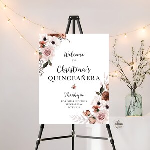 Silk Floral Quinceañera Welcome Sign, Quinceanera Sign, Quinceanera Decorations, 15th Birthday Sign, Baby shower sign, Sweet 16 sign
