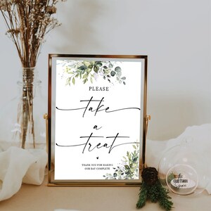 Greenery Please Take A Treat Sign, Printable Dessert Table Sign, Candy ...