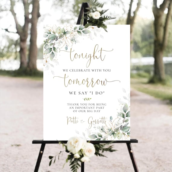 Greenery Rehearsal Dinner Welcome Sign, Botanical Wedding Poster (Digital Printable)