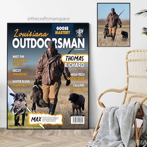 Portada de revista de aventuras personalizadas para hombres al aire libre, caza y pesca en Luisiana, estilo de vida del deportista, consejos de caza y pesca, regalos divertidos para él