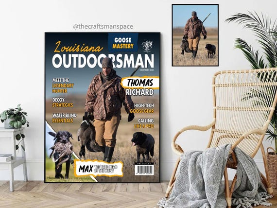Custom Outdoorsman adventure Magazine Cover, Louisiana hunting, fishing, Sportsman lifestyle, Hunting and fishing tips, funny gifts for him