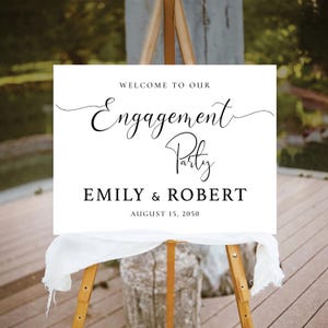 Plaque de bienvenue moderne pour fête de fiançailles, décoration de fiançailles de mariage minimaliste, bannière Nous sommes fiancés, affiche de fête de fiançailles de mariage photo