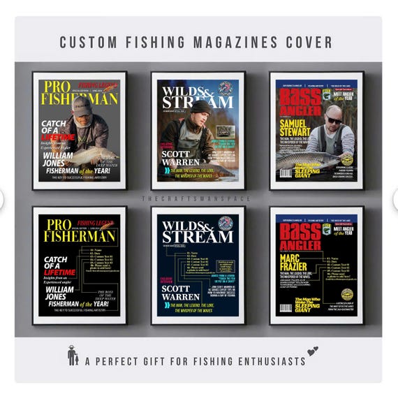 Custom Fishing Magazine Cover, Fishing Gifts for Men, Fly Fishing Gifts for Him, Fishing Dad Gift, Angler Fisherman Gift, Gift For Hunter