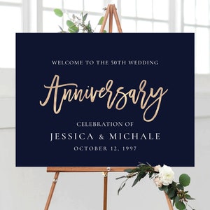 50th Wedding Anniversary Welcome Sign, 50th Anniversary Sign, Happy Anniversary, Welcome Sign, Anniversary Decor, Decorations, Gold