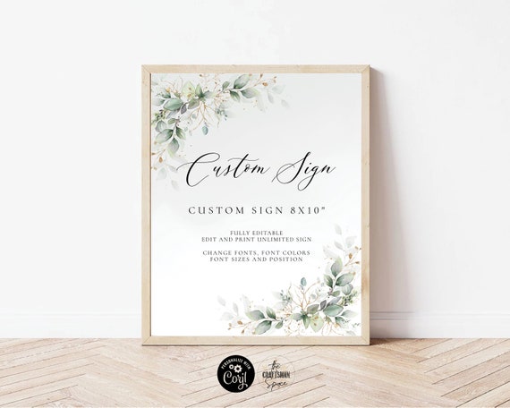Greenery Editable Custom Wedding Sign, Portrait & Landscape, Create Any Sign Unlimited Times, DIY Wedding Sign, Corjl, 100% Editable, HB3