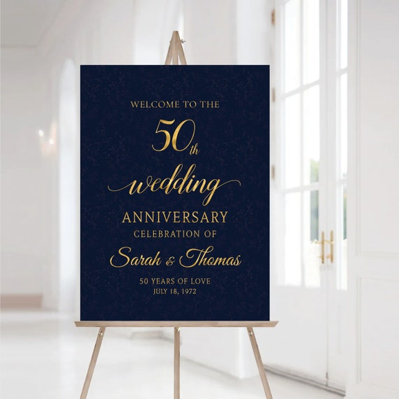 Blue navy Anniversary sign, 50th anniversary sign, Anniversary Sign Printable, 50th Anniversary decoration, 50th anniversary poster, Gold