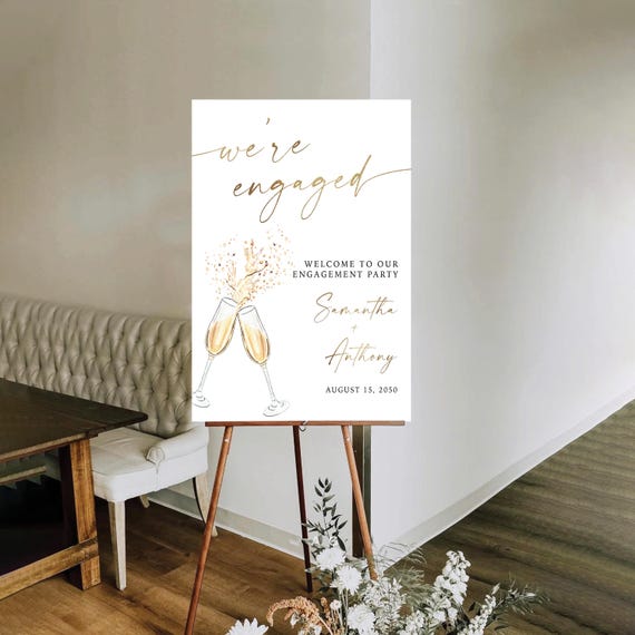 Boho Engagement Party Welcome Sign, Rustic Engagement Party Sign, Modern Wedding Decorations, We are engaged sign, Brunch and Bubbly Sign