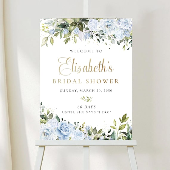 Dusty blue florals Bridal Shower Welcome Sign, Greenery Wedding Shower Decorations, Botanicals Couples Shower Sign, Eucalyptus, Herbal, LB1