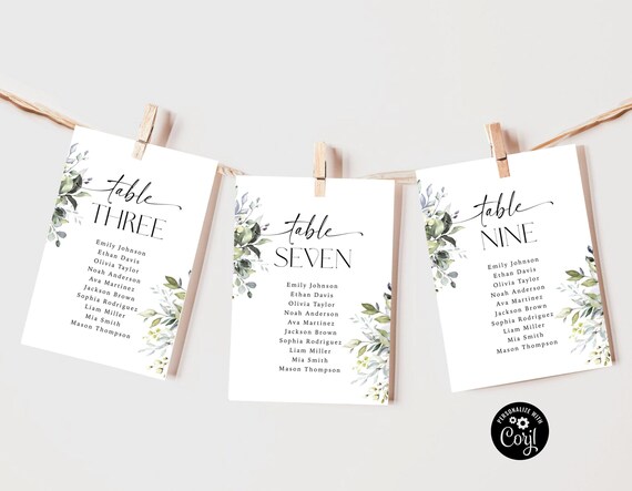 Greenery Wedding Seating Chart Cards Template, Hanging Seating Board, Seating Plan, Table Seating Chart, Eucalyptus Card template, HB2